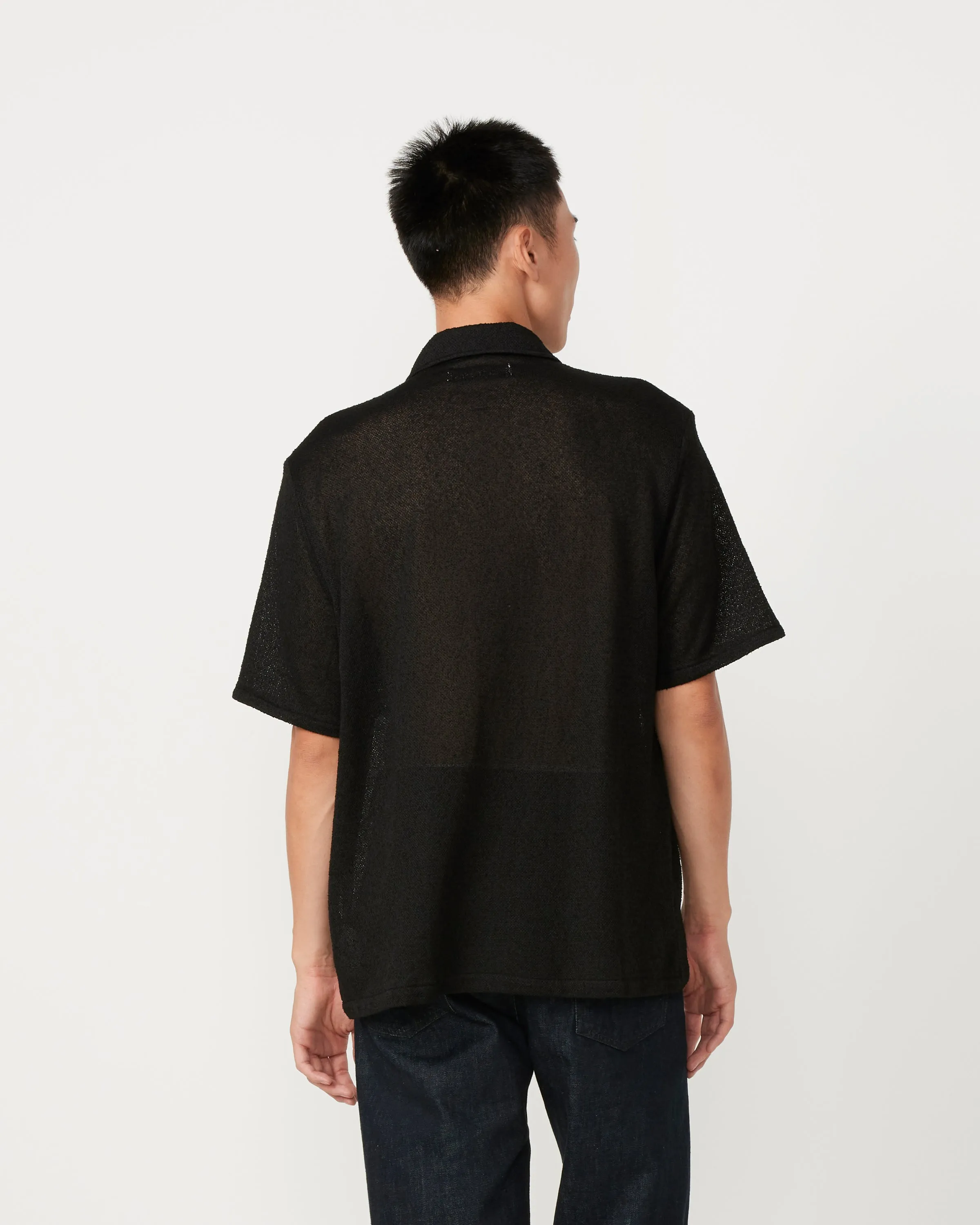 Box Short Sleeve Shirt in Black Boucle