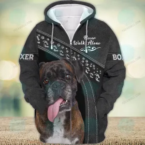 Boxer Love Black Never Walk Alone 3D Full Print Shirts, Christmas Dog Memorial Gifts for loss of Dog