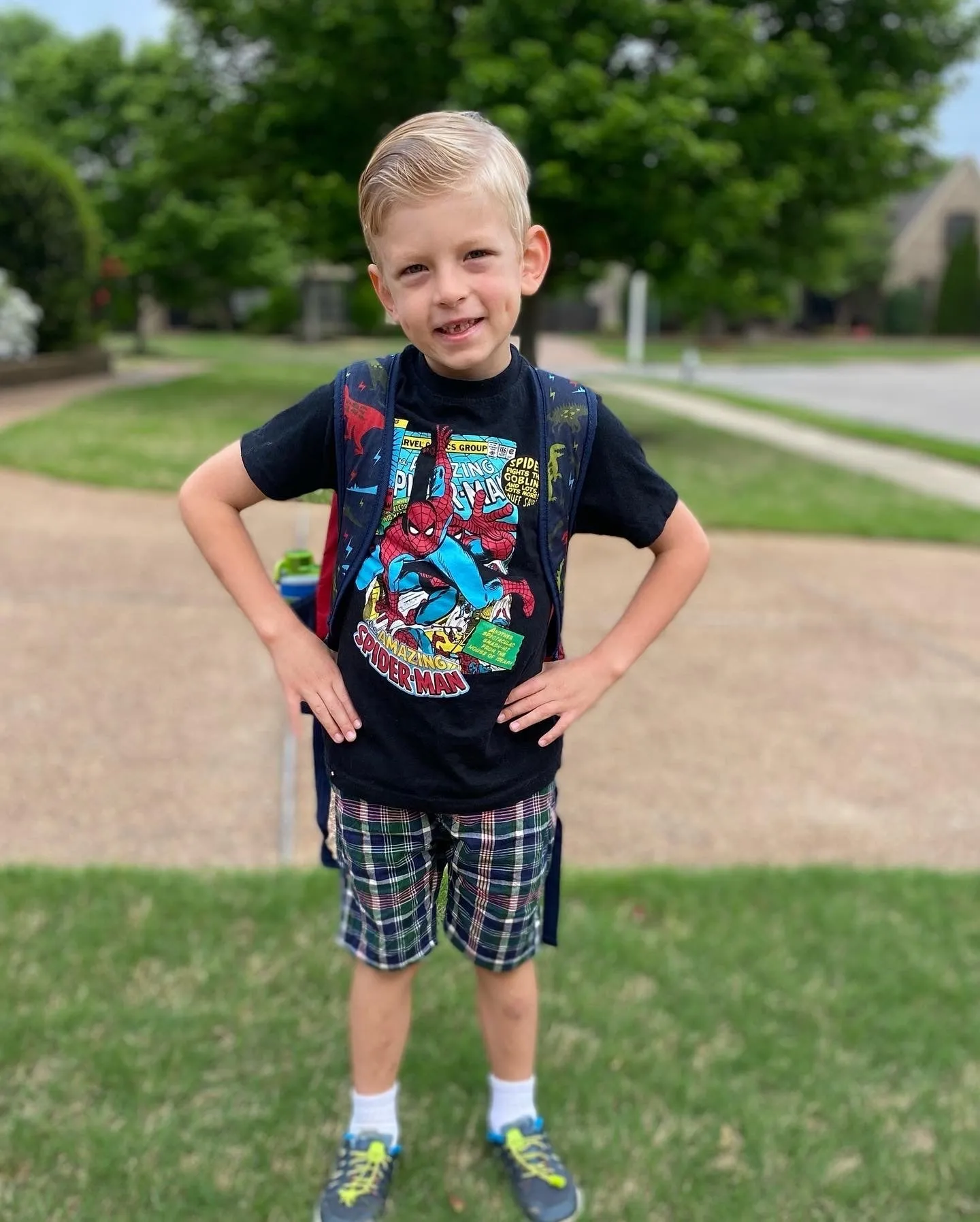 Boys Green Plaid Shorts