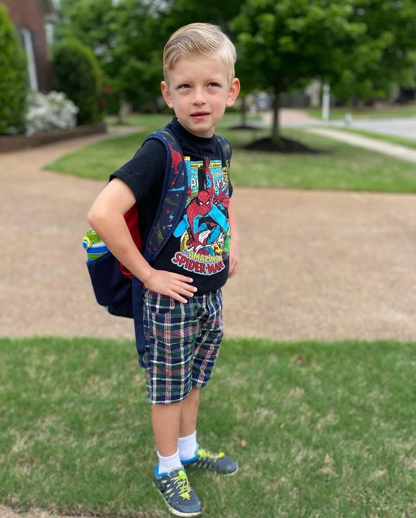 Boys Green Plaid Shorts