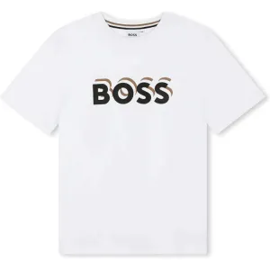 Boys White Logo Cotton Short Sleeve T-Shirt