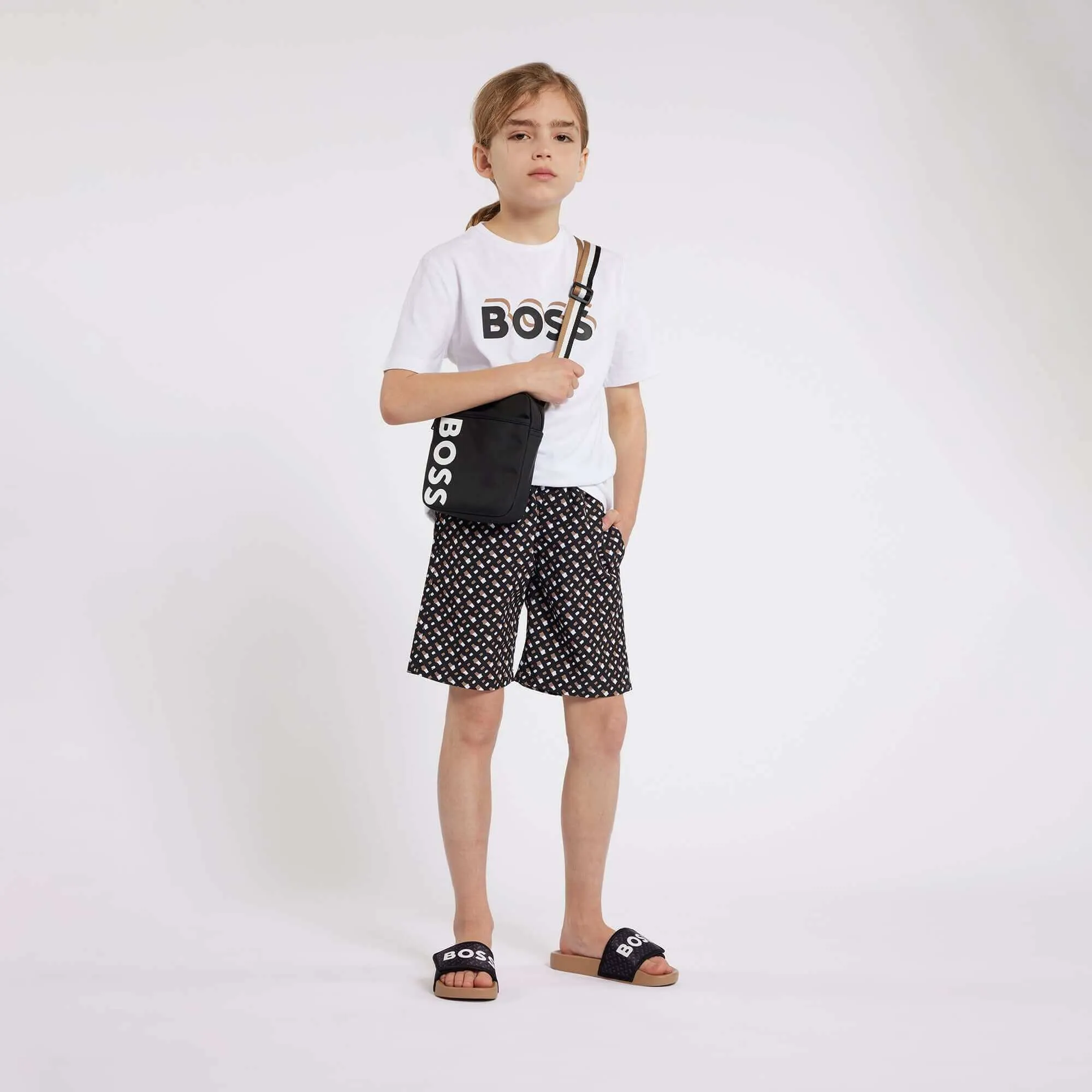 Boys White Logo Cotton Short Sleeve T-Shirt