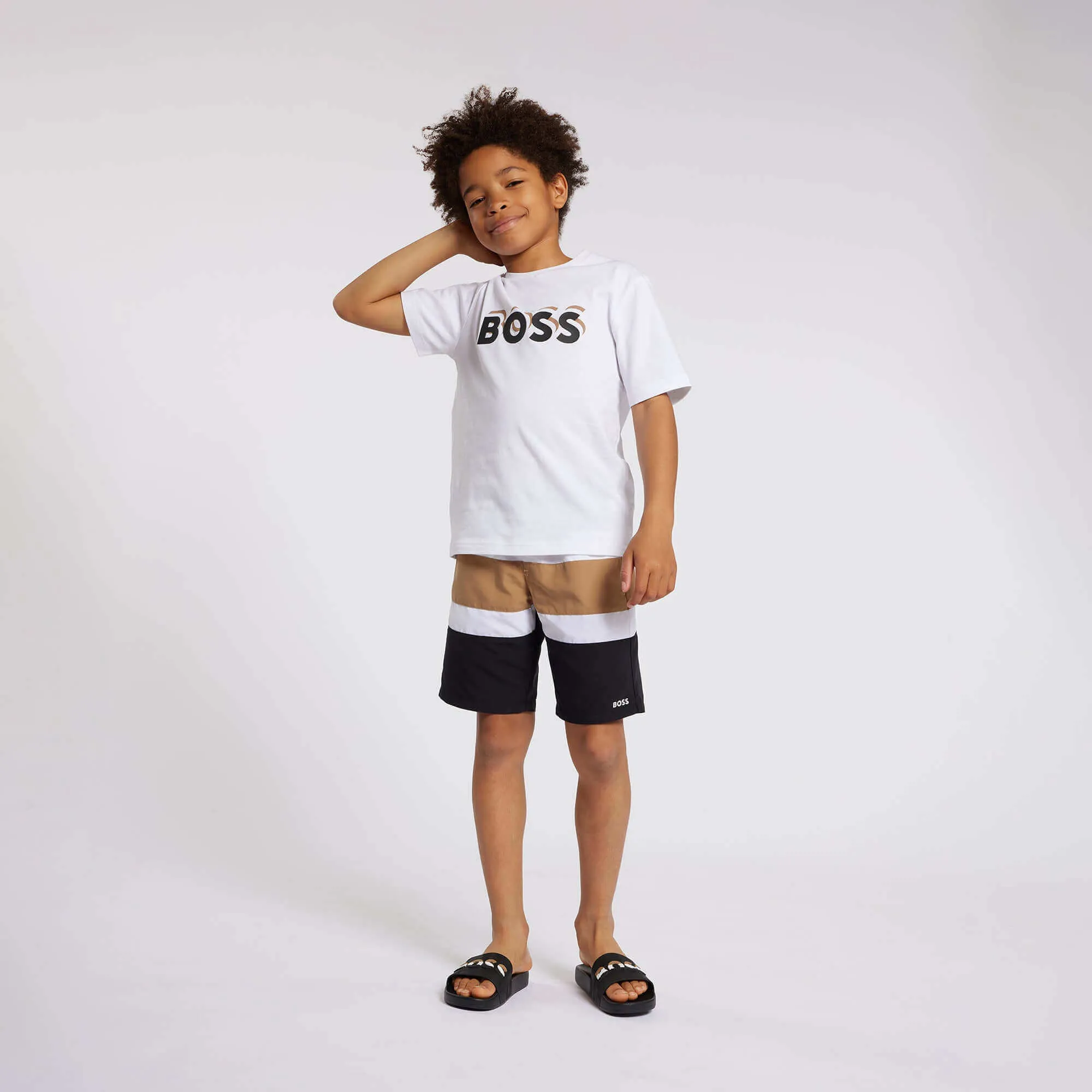 Boys White Logo Cotton Short Sleeve T-Shirt