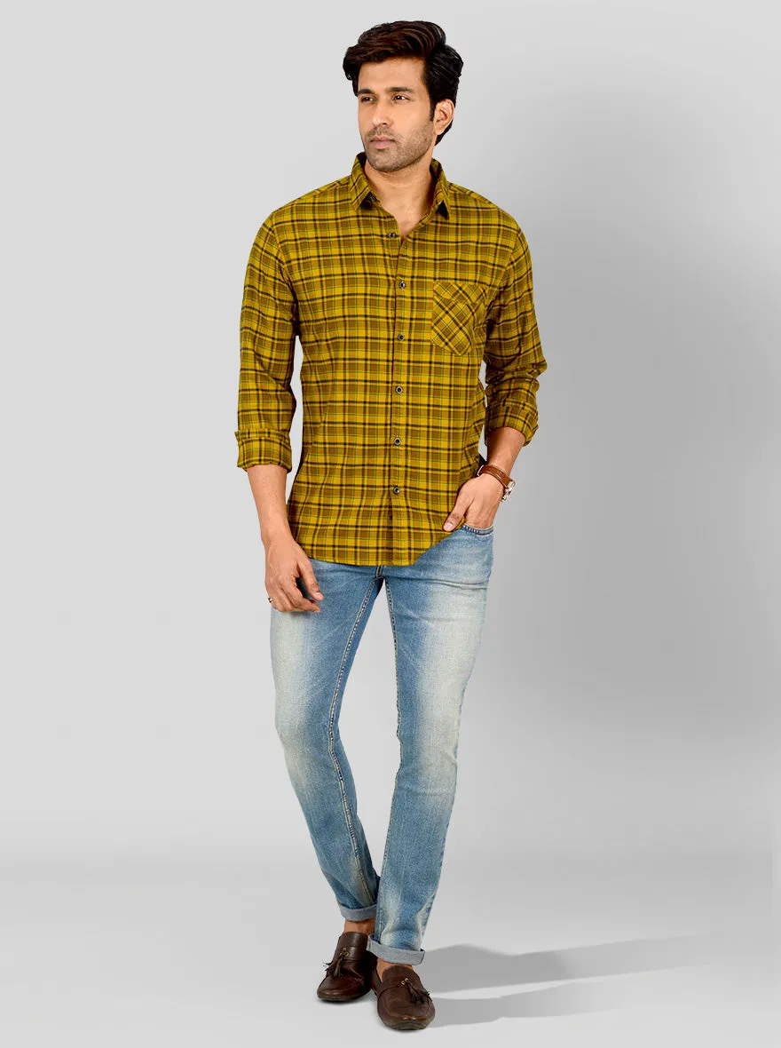 Bronze Yellow Checked Slim Fit Casual Shirt | Greenfibre