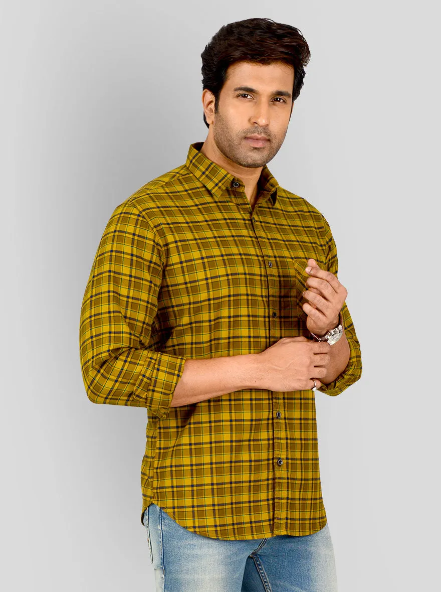 Bronze Yellow Checked Slim Fit Casual Shirt | Greenfibre