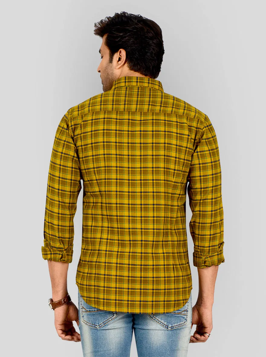 Bronze Yellow Checked Slim Fit Casual Shirt | Greenfibre