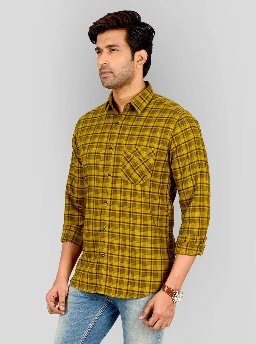 Bronze Yellow Checked Slim Fit Casual Shirt | Greenfibre