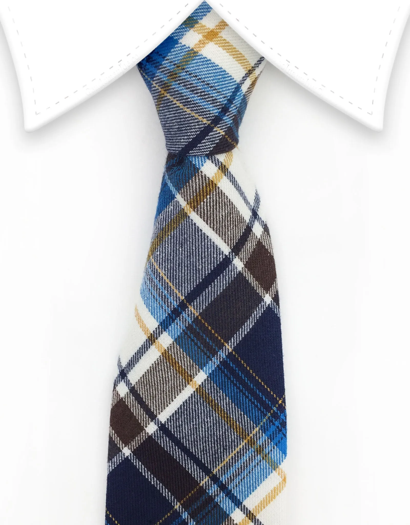 Brown, Blue and White Cotton Necktie