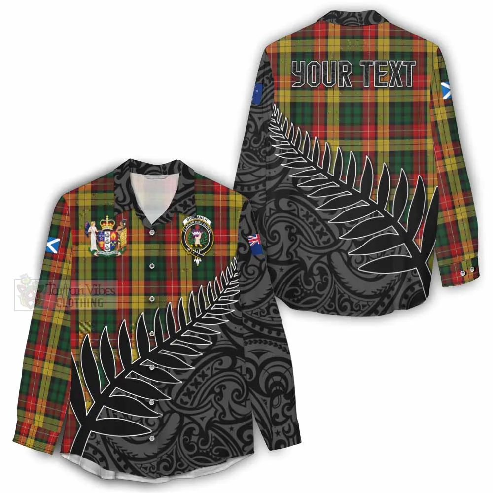 Buchanan Crest Tartan Women's Casual Shirt with New Zealand Silver Fern Half Style