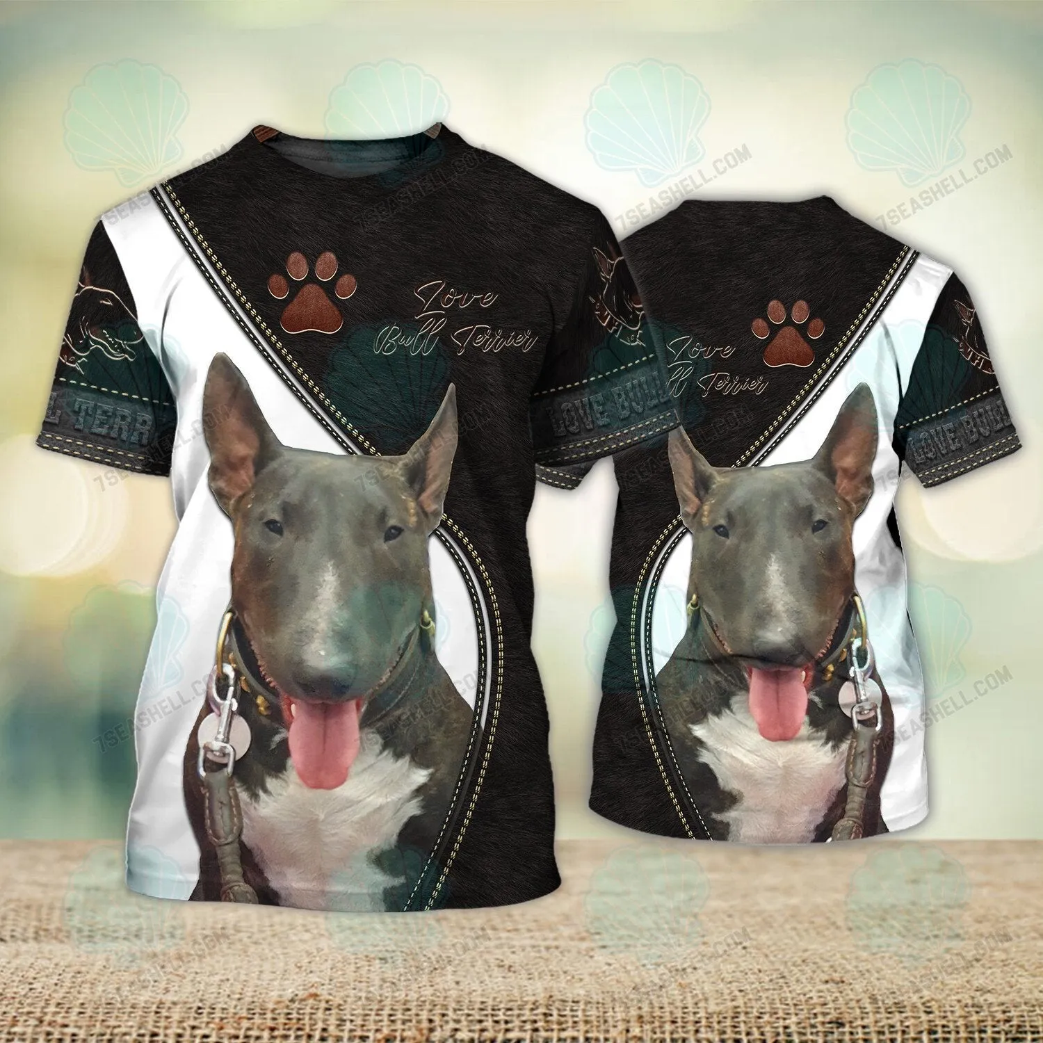 Bull Terrier Paw Love Never Walk Alone 3D Full Print Shirts, Dog Memorial Gifts for loss of Dog, Christmas Shirt for Dog Lovers