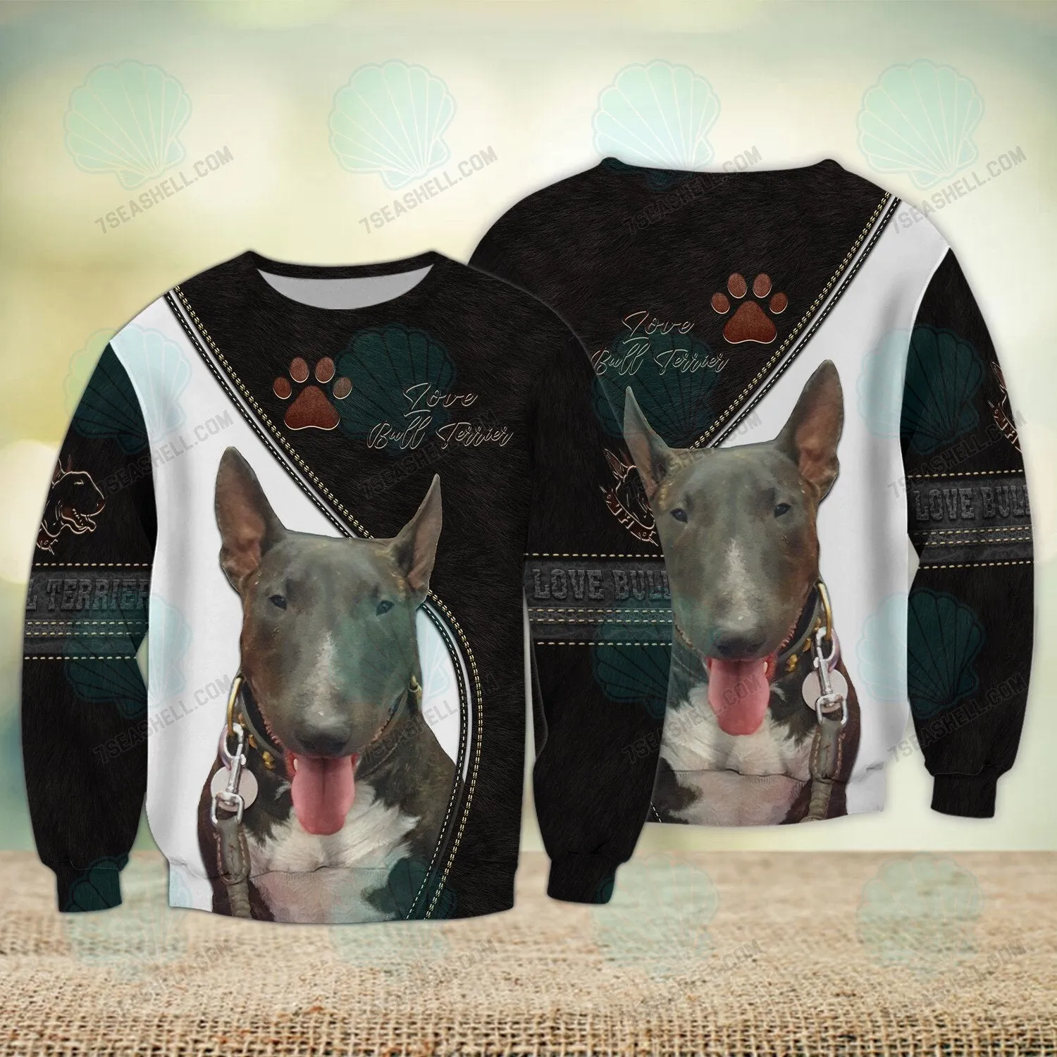 Bull Terrier Paw Love Never Walk Alone 3D Full Print Shirts, Dog Memorial Gifts for loss of Dog, Christmas Shirt for Dog Lovers