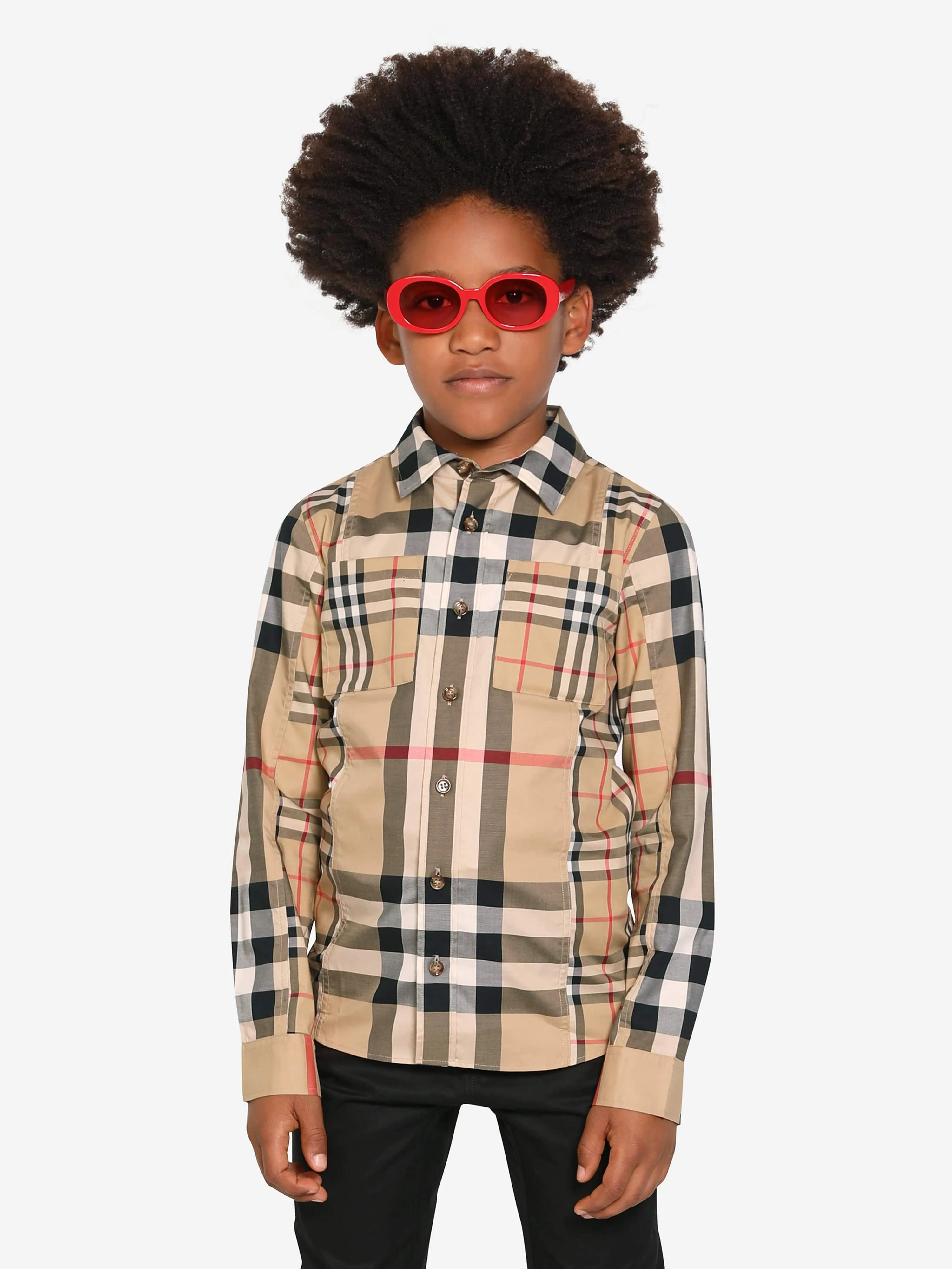 Burberry Boys Tristan Check Long Sleeve Shirt In Beige