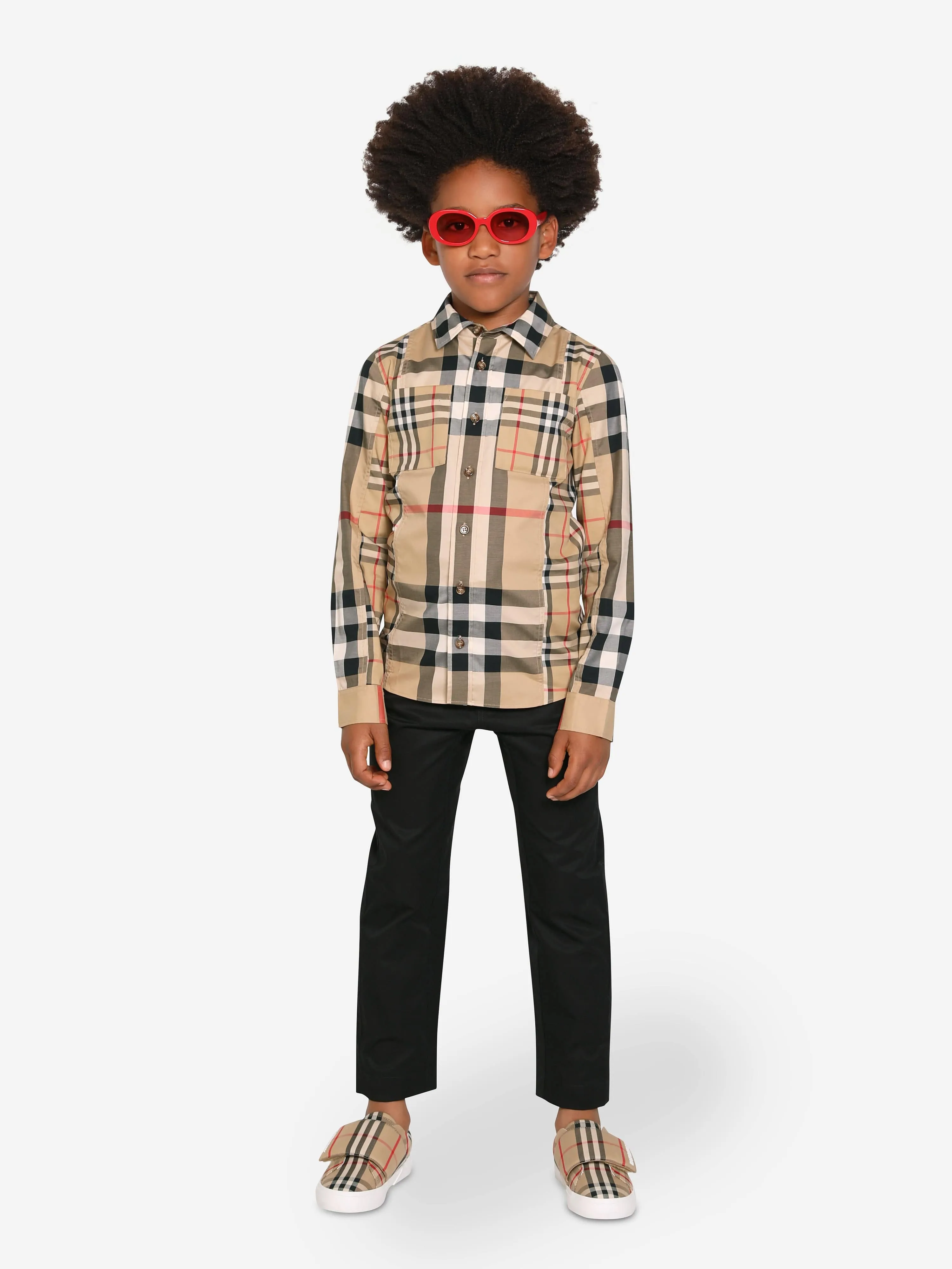 Burberry Boys Tristan Check Long Sleeve Shirt In Beige