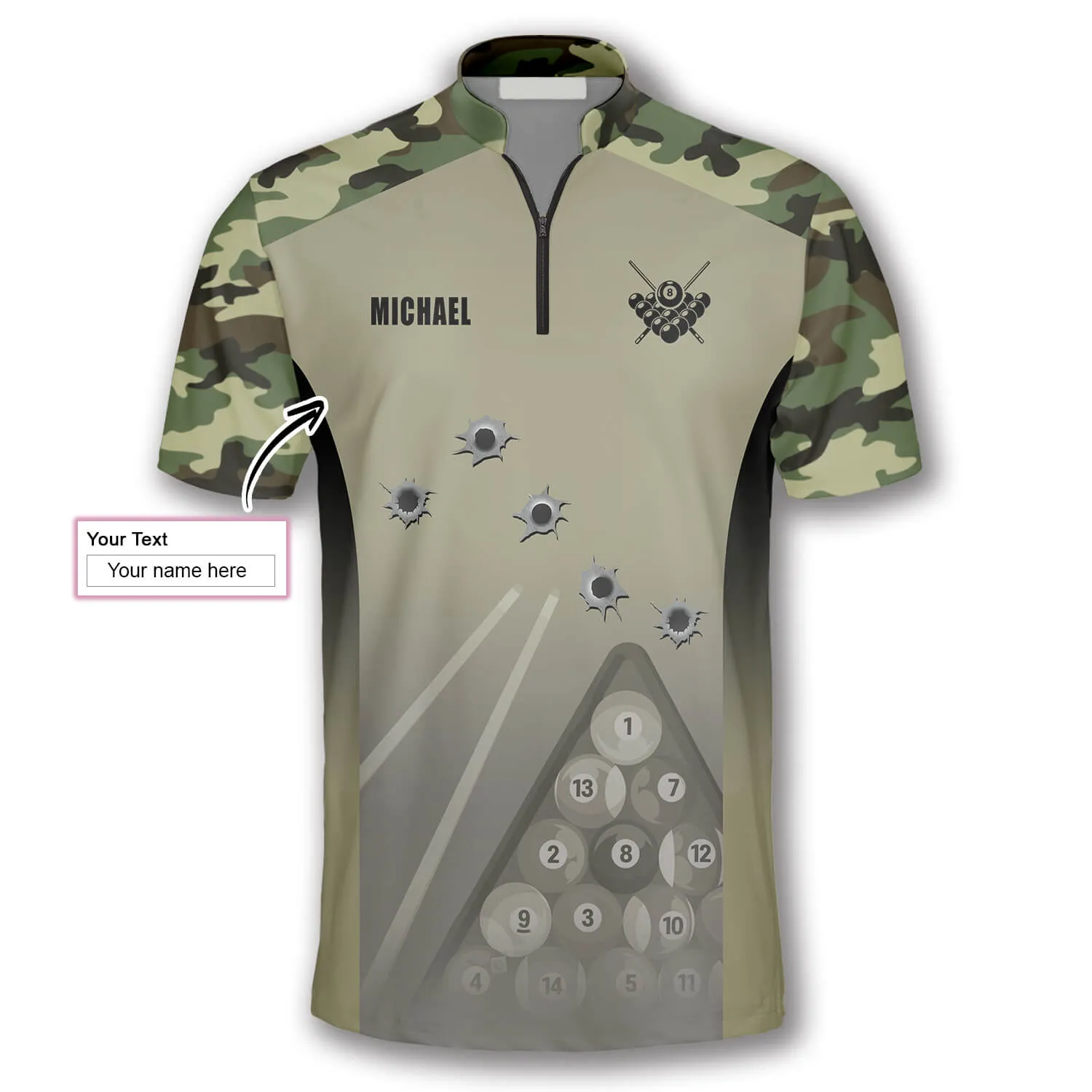 Camouflage Gun Holes Custom Billiard Jerseys for Men, Idea Gift for Billiard Player, Gift for Him