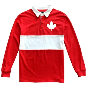 Canada Maple Leaf Flag Mens Long Sleeve Rugby Shirt