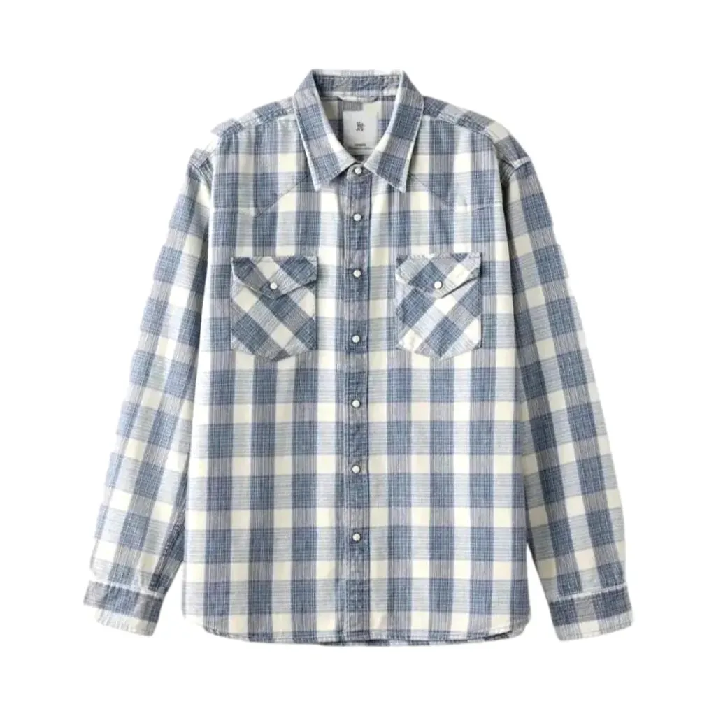 Casual checkered soft men's jean shirt