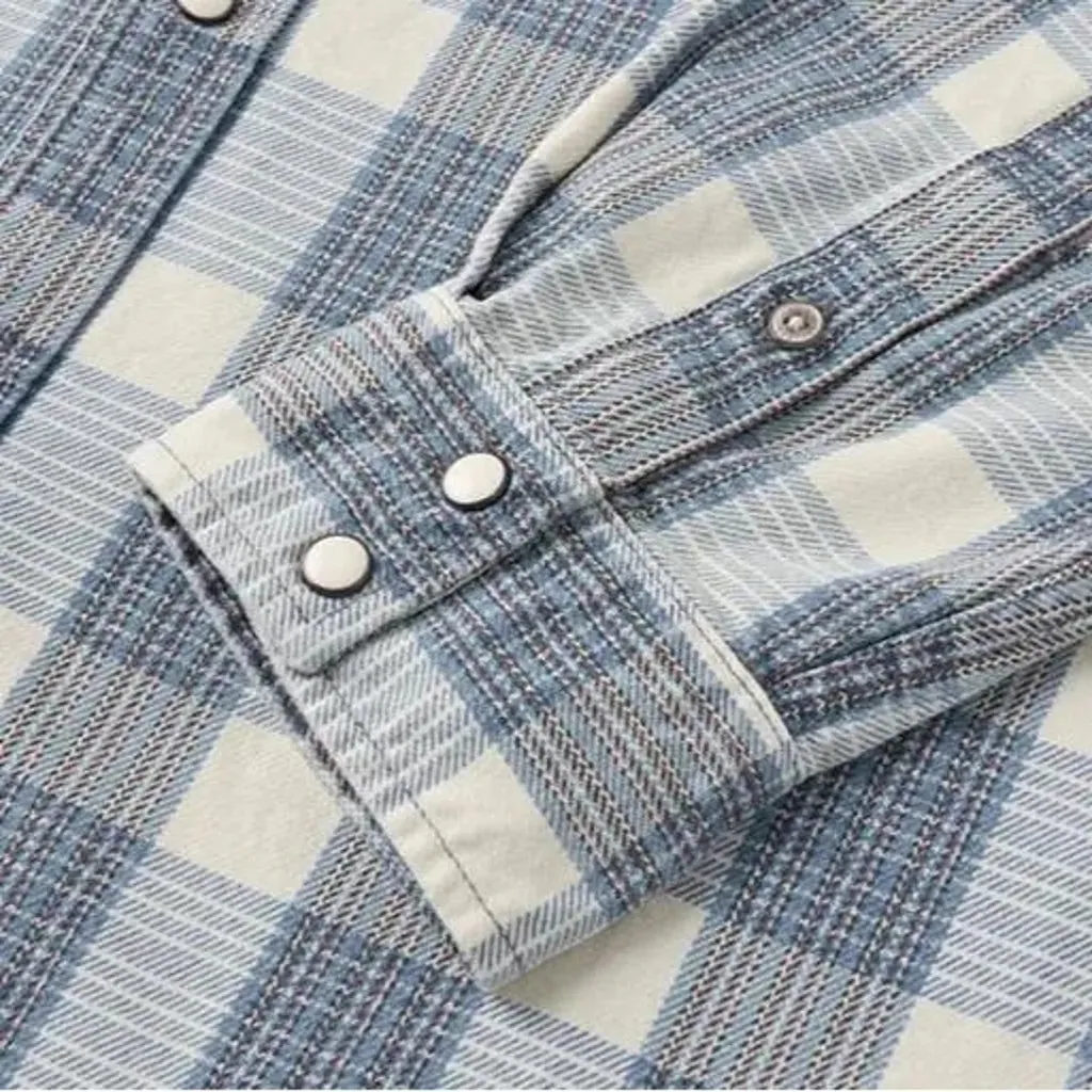 Casual checkered soft men's jean shirt