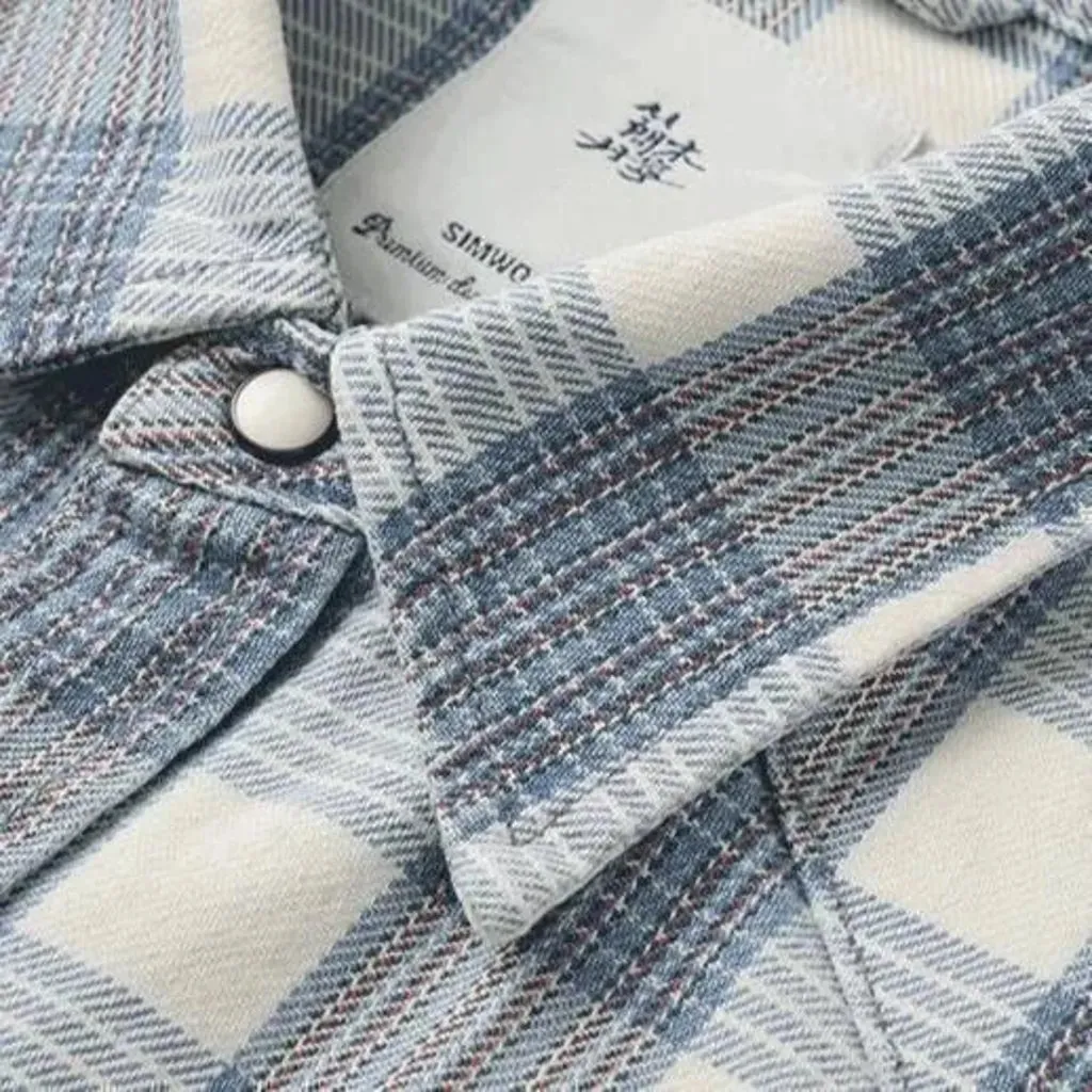 Casual checkered soft men's jean shirt