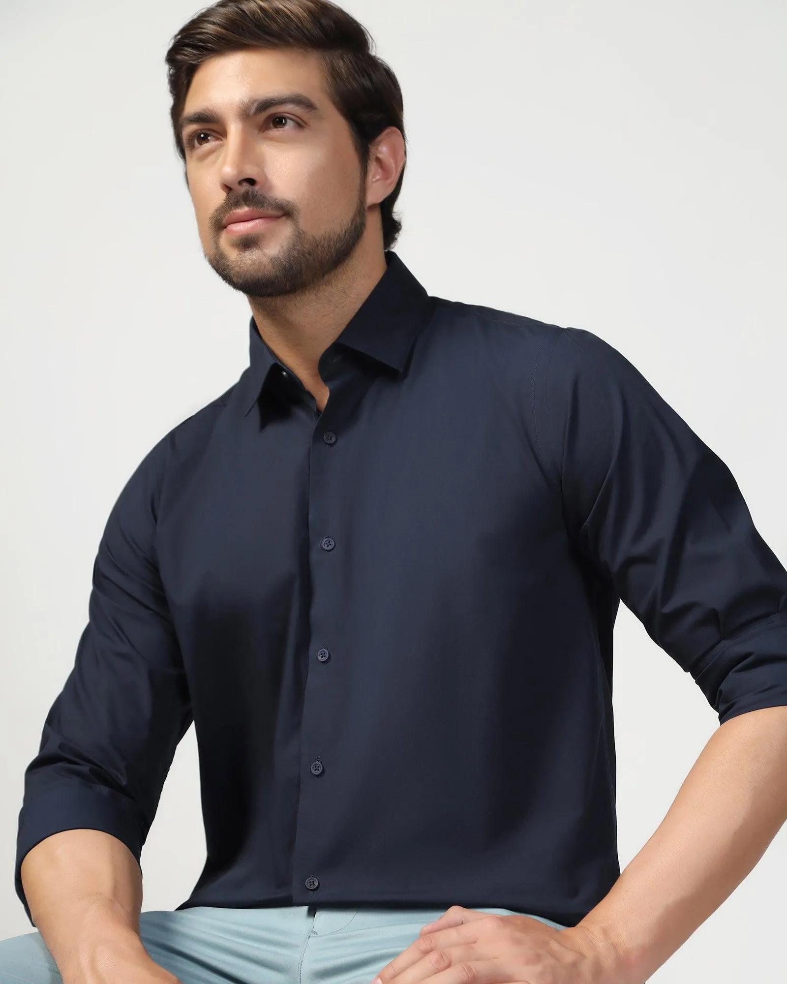 Casual Navy Solid Shirt - Lujo