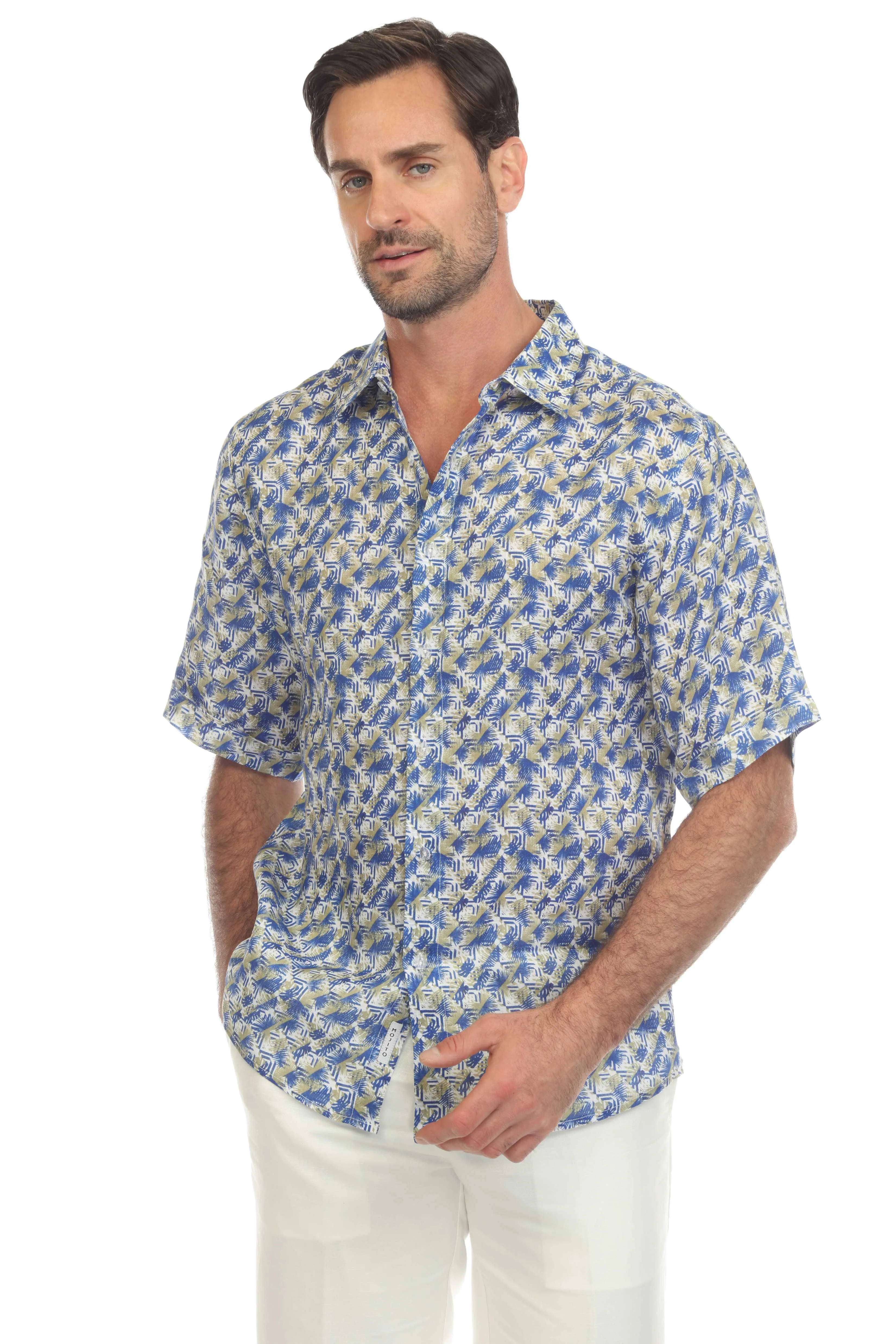 Casual Print 100% Linen Shirt Short Sleeve Button Down