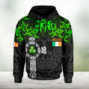 Celtic Cross Ireland Flag 3D Hoodie Gifts For Men Women Saint Patrick's Day, Luck Of The Irish Shirt