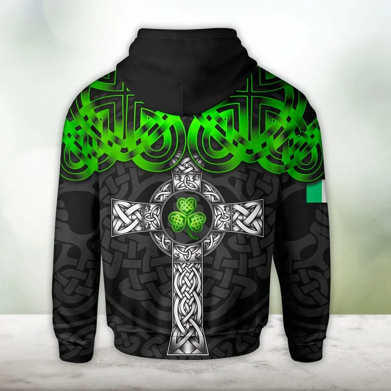 Celtic Cross Ireland Flag 3D Hoodie Gifts For Men Women Saint Patrick's Day, Luck Of The Irish Shirt