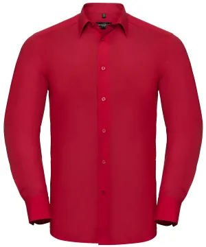 Classic Red - Long sleeve polycotton easycare fitted poplin shirt