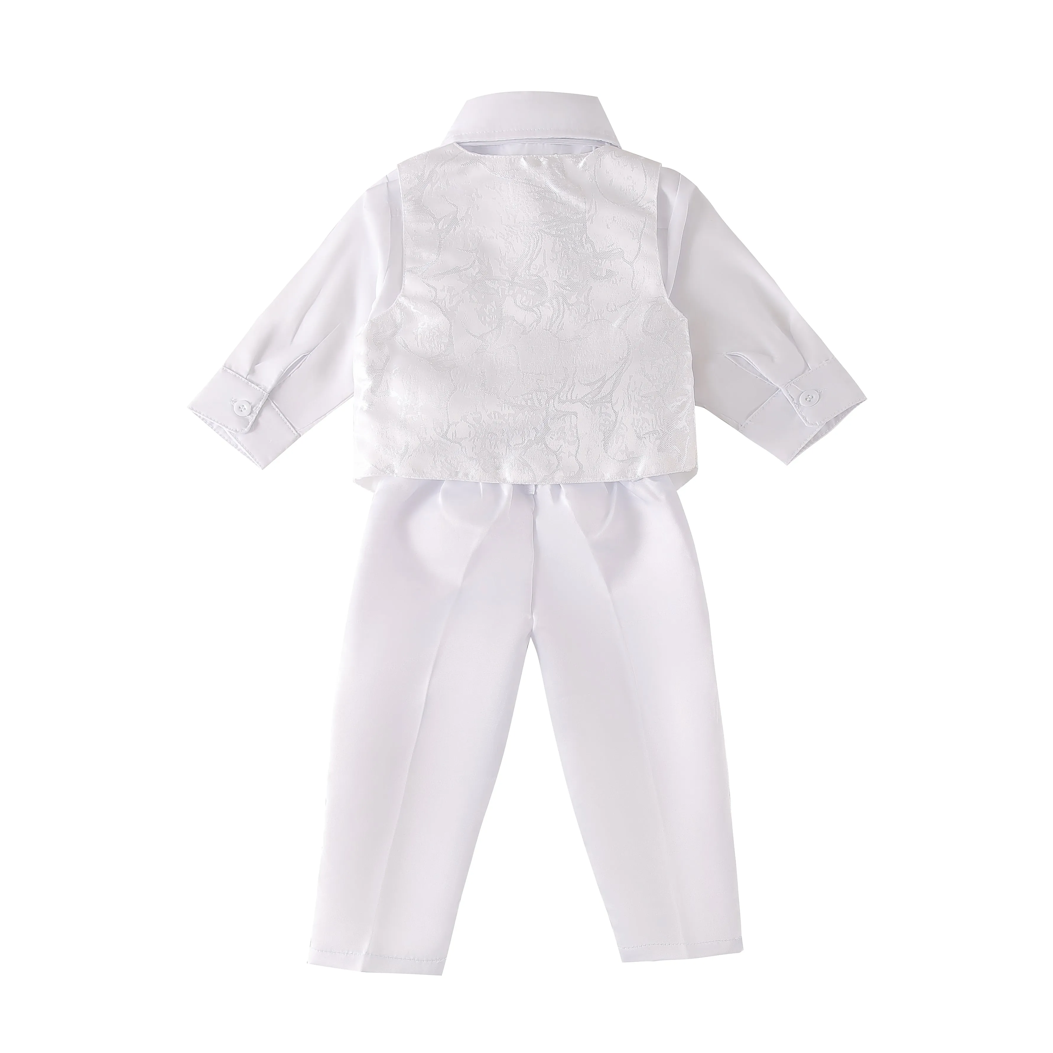 CN032 - Infant Baby Boy Christening Baptism Outfit White Suit 5 Pieces Clothing Set with Bonnet Hat