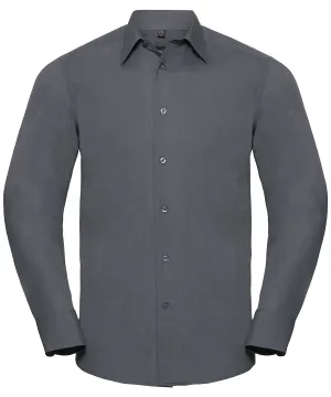 Convoy Grey - Long sleeve polycotton easycare fitted poplin shirt