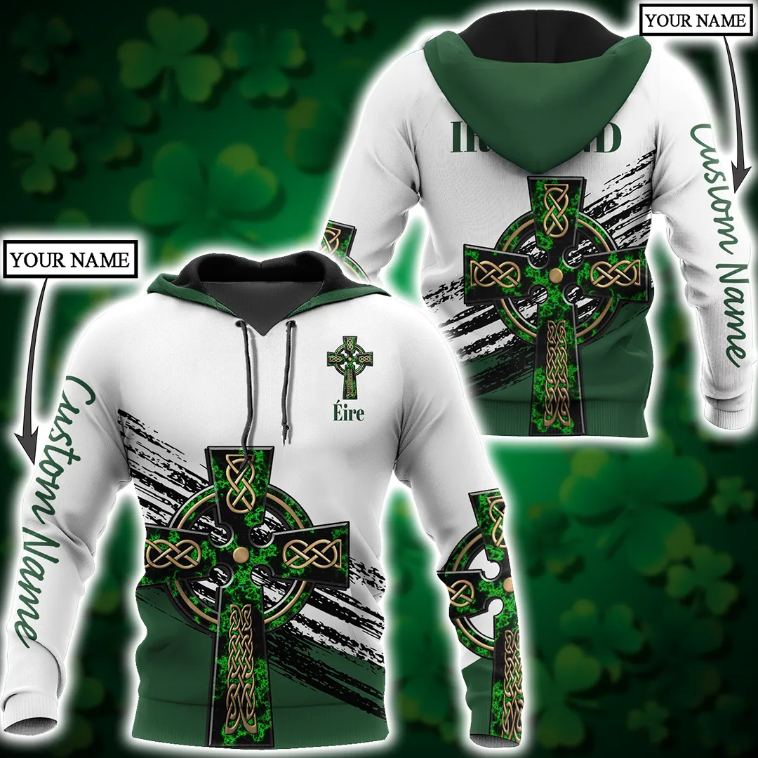 Cool Irish St. Patrick's Day Celtic Cross Shirt For Men and Women Custom Name, St. Patrick's Day 3D Hoodie Shirt