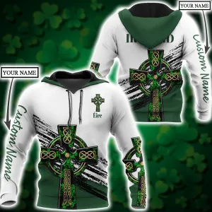 Cool Irish St. Patrick's Day Celtic Cross Shirt For Men and Women Custom Name, St. Patrick's Day 3D Hoodie Shirt