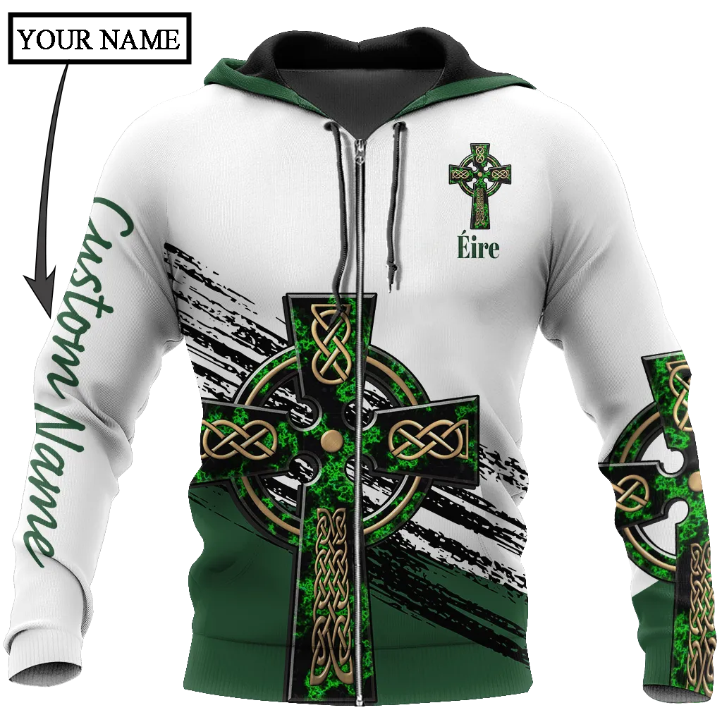 Cool Irish St. Patrick's Day Celtic Cross Shirt For Men and Women Custom Name, St. Patrick's Day 3D Hoodie Shirt