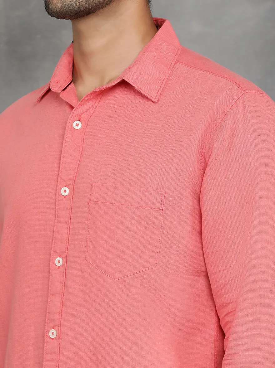 Coral Pink Solid Slim Fit Casual Shirt | JadeBlue