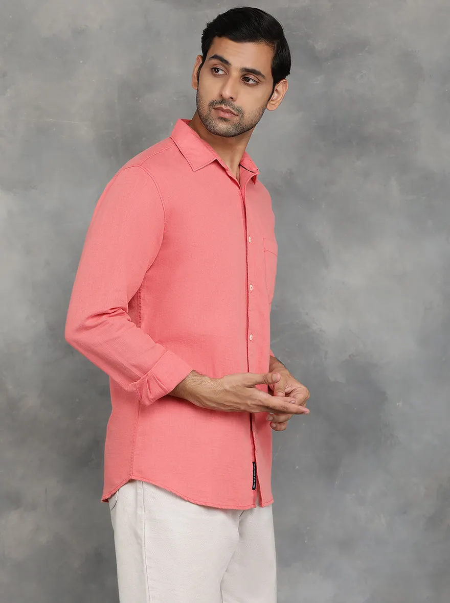 Coral Pink Solid Slim Fit Casual Shirt | JadeBlue