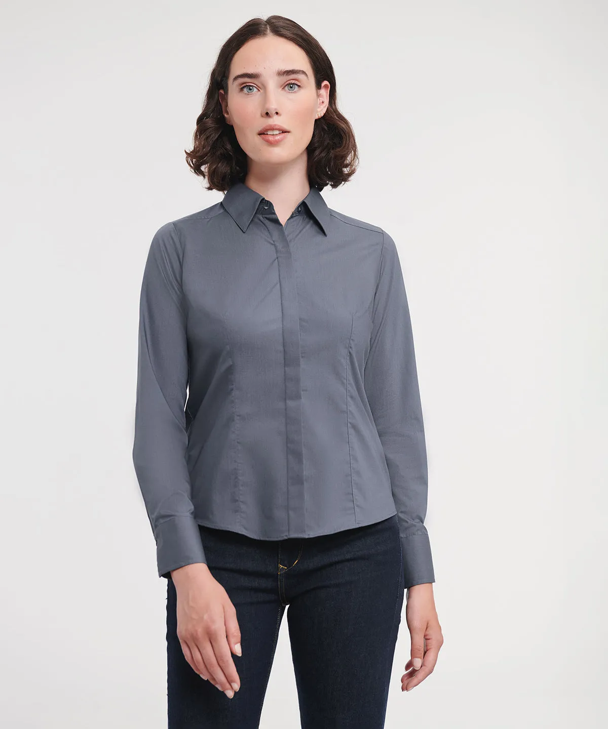 Corporate Blue - Women's long sleeve polycotton easycare fitted poplin shirt