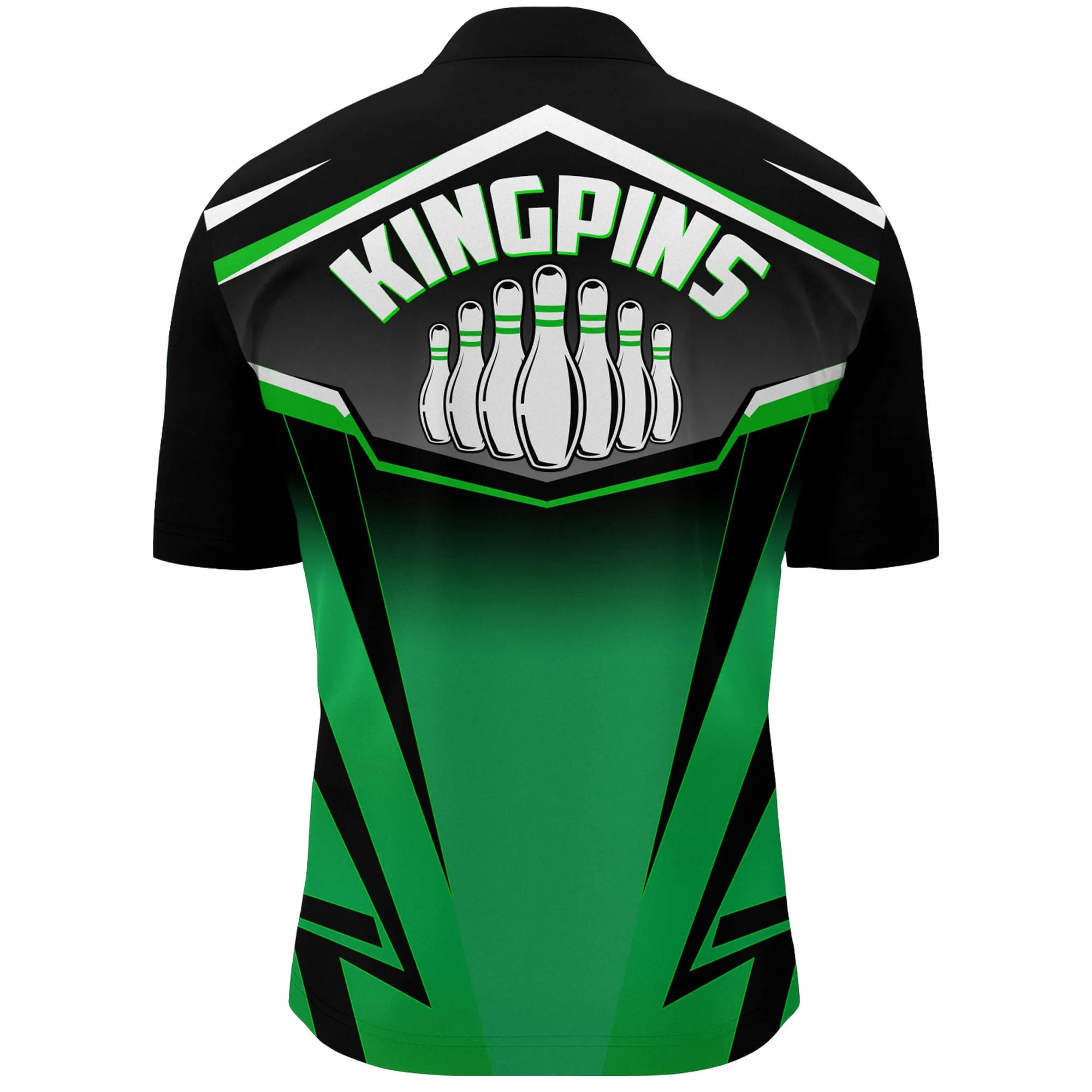 Custom Bowling Shirt for Men Kingpins Green Quarter-Zip Bowling Shirt with Name, Men Bowlers Jersey