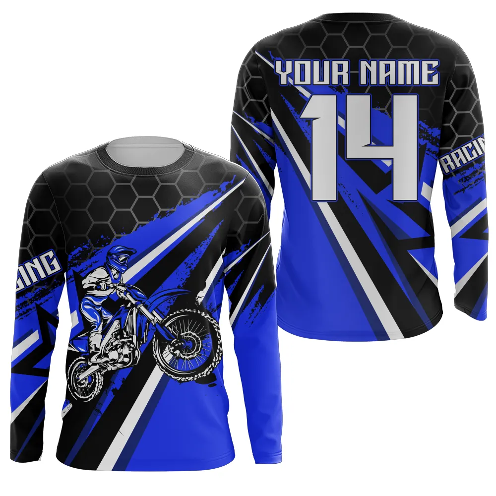 Custom Dirt Bike Jersey Blue Youth Motocross Shirt Boys Girls MX Jersey Men Women Motorcycle