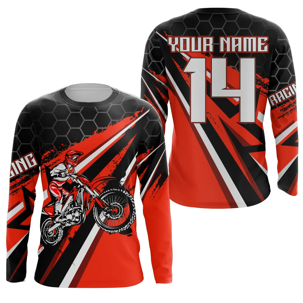 Custom Dirt Bike Jersey Red UPF30  Kid Motocross 3D Long Sleeve Shirt Boys Girls MX Jersey Men Women Motorcycle