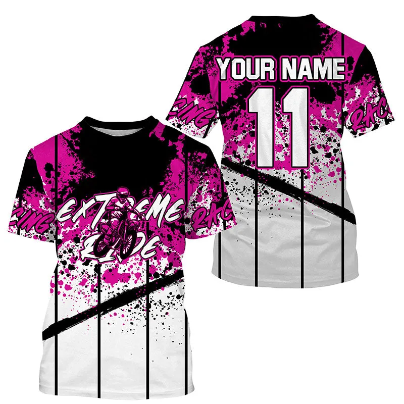 Custom Motocross Jersey Motox Extreme Dirt Road UV Protective Pink Dirt Bike 3D Long Sleeve Shirt