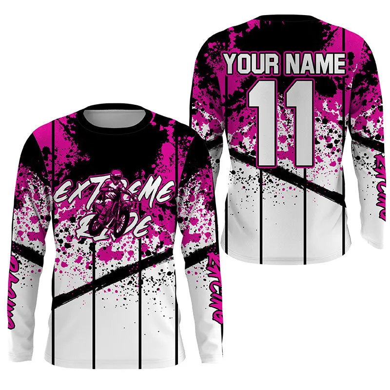 Custom Motocross Jersey Motox Extreme Dirt Road UV Protective Pink Dirt Bike 3D Long Sleeve Shirt