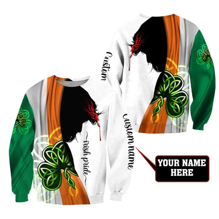 Customized Name Jesus Shamrock Shirt, All Over Print Irish Pride Patrick Day Shirt