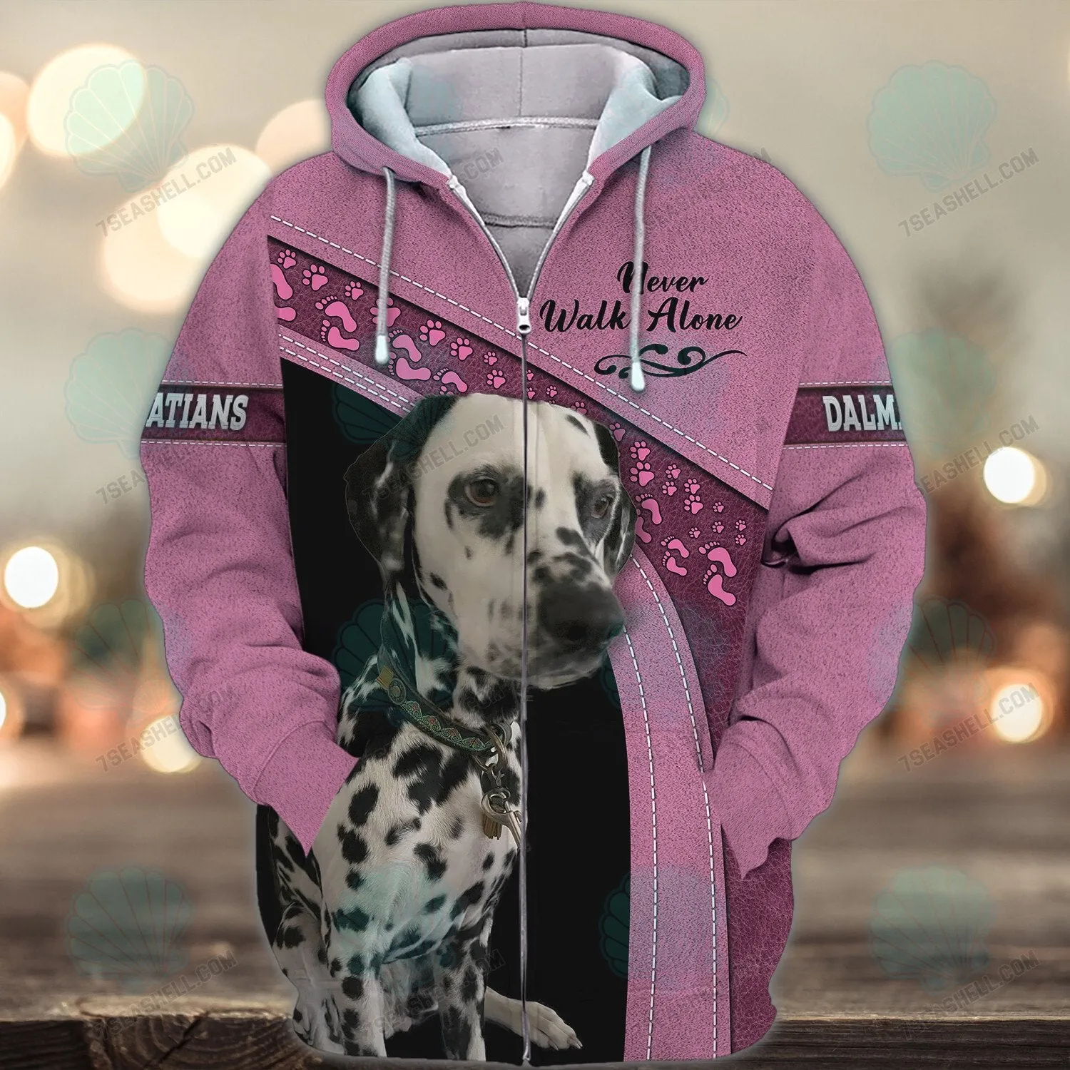 Dalmatians Pink Never Walk Alone 3D Full Print Shirts, Christmas Shirt for Dog Lovers