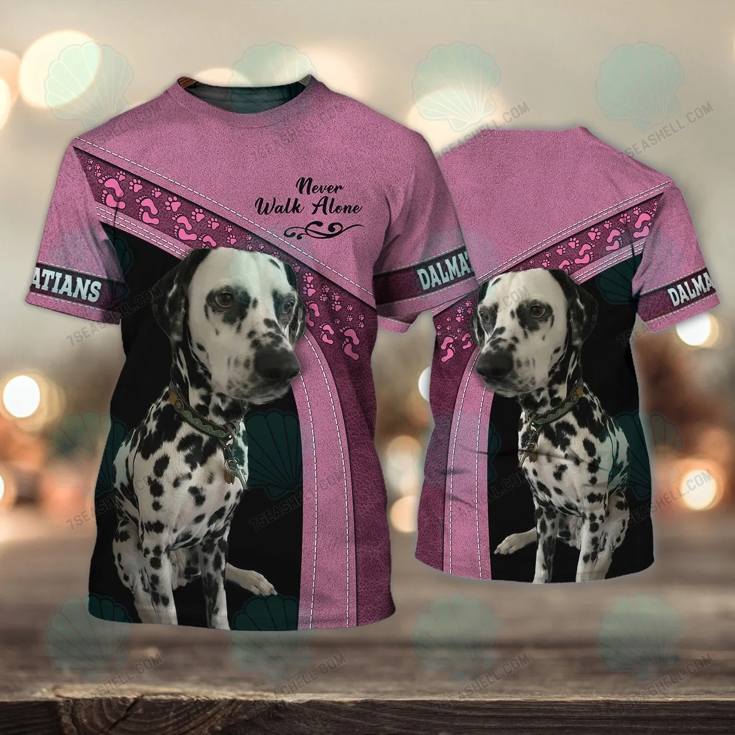 Dalmatians Pink Never Walk Alone 3D Full Print Shirts, Christmas Shirt for Dog Lovers