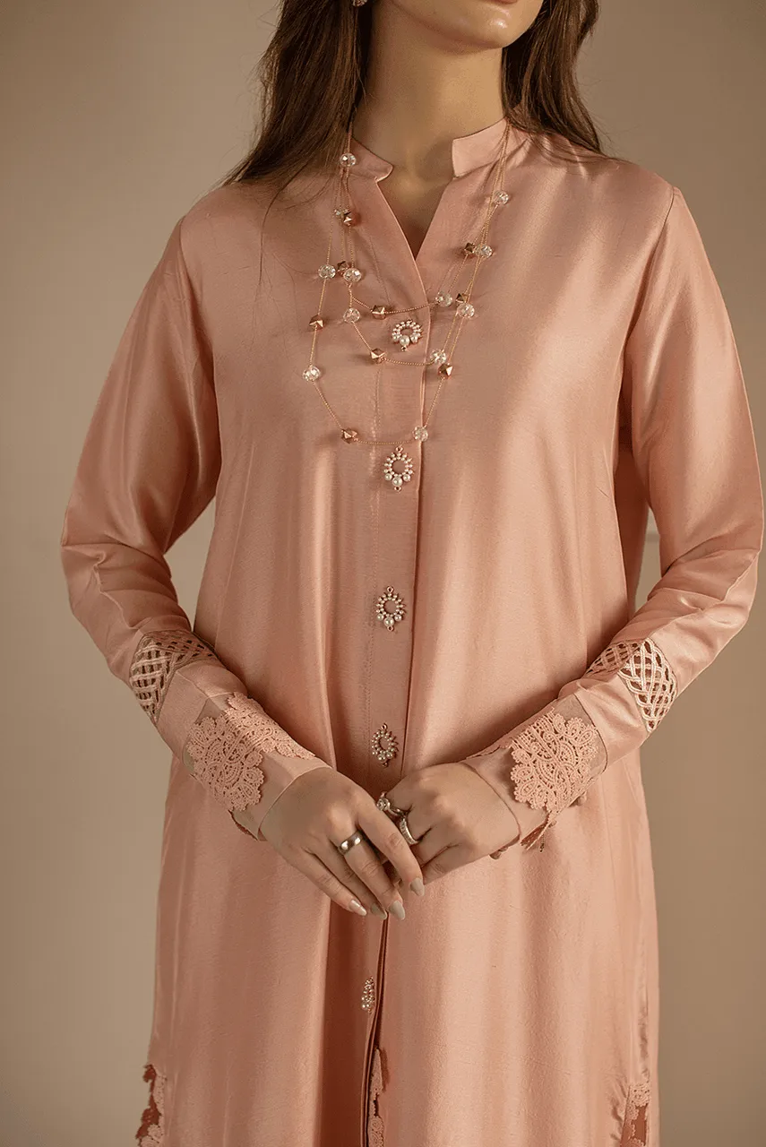 Deepak Perwani - Salmon Pink Raw Silk Co-ord Set