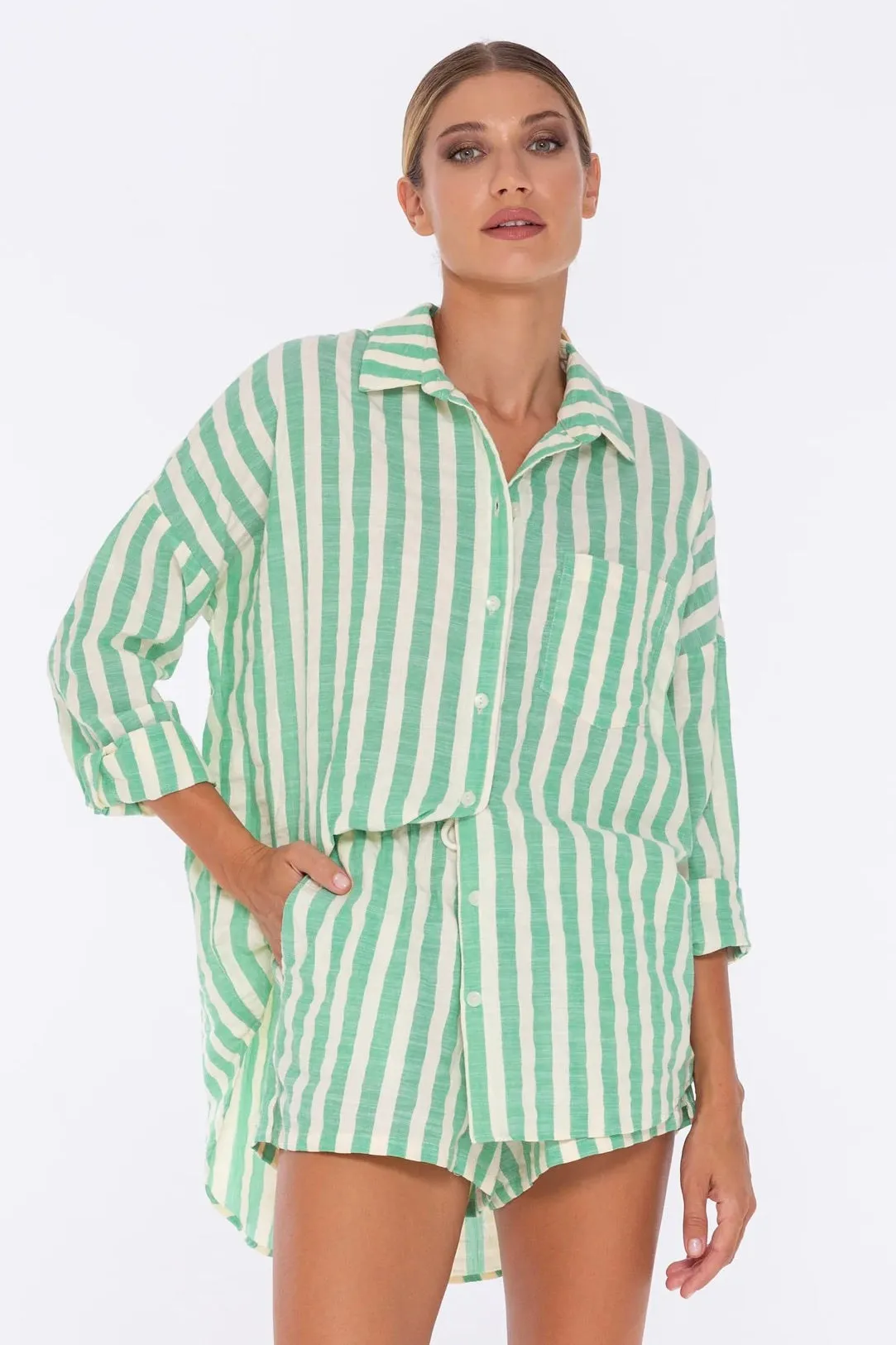 Defiant Island Green Ivory Stripe Shirt