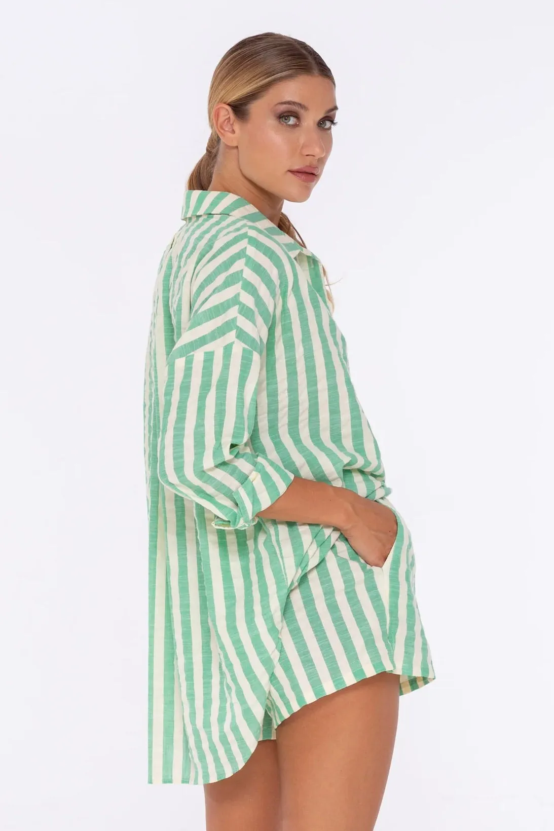 Defiant Island Green Ivory Stripe Shirt