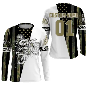 Dirtbike Racing 3D Long Sleeve Custom Patriotic Motocross Offroad American Flag Motorcycle