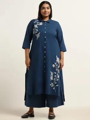 Diza Indigo Embroidered Cotton Kurta