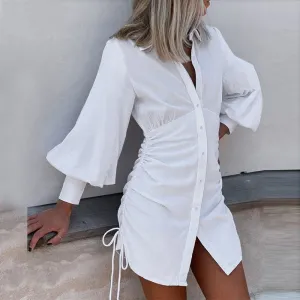 Dunnmall Chic Long Sleeve Mini Shirt Dress