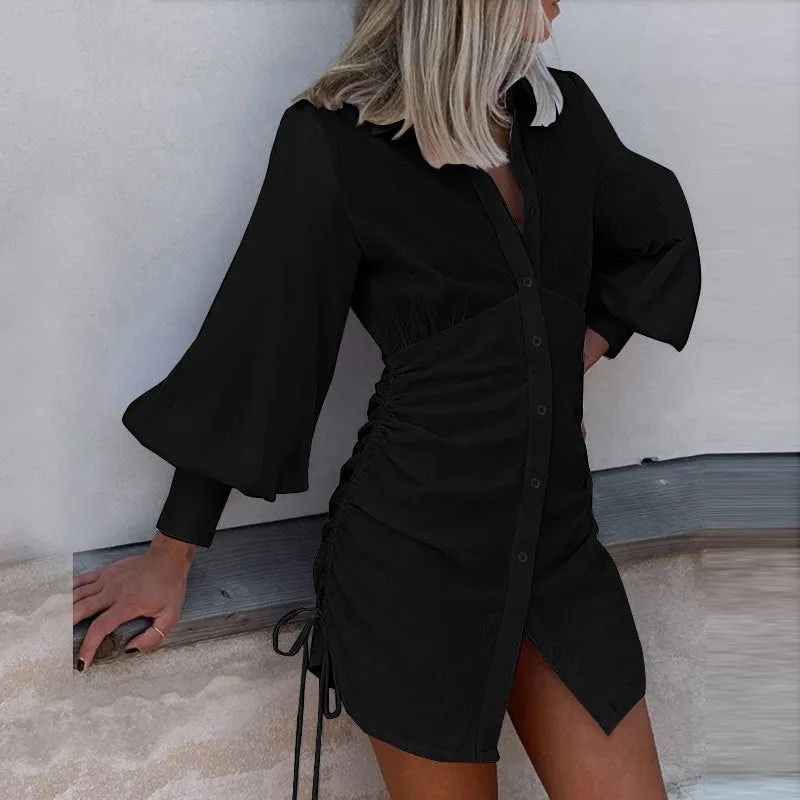 Dunnmall Chic Long Sleeve Mini Shirt Dress